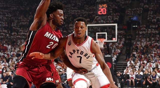 TORONTO, CANADA - MAY 15: Kyle Lowry #7 of the Toronto Raptors drives to the basket during the game against the Miami Heat in Game Seven of the Eastern Conference Semifinals during the 2016 NBA Playoffs on May 15, 2016 at the Air Canada Centre in Toronto, Ontario, Canada.  NOTE TO USER: User expressly acknowledges and agrees that, by downloading and or using this Photograph, user is consenting to the terms and conditions of the Getty Images License Agreement.  Mandatory Copyright Notice: Copyright 2016 NBAE (Photo by Ron Turenne/NBAE via Getty Images)